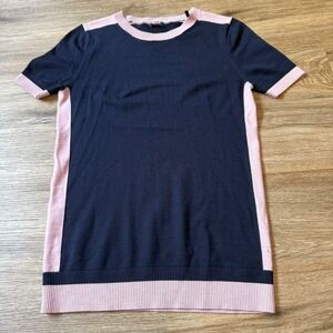 Jil Sander Navy Knit Top Colorblock Short Sleeve Tunic | Navy Pink | Size Small